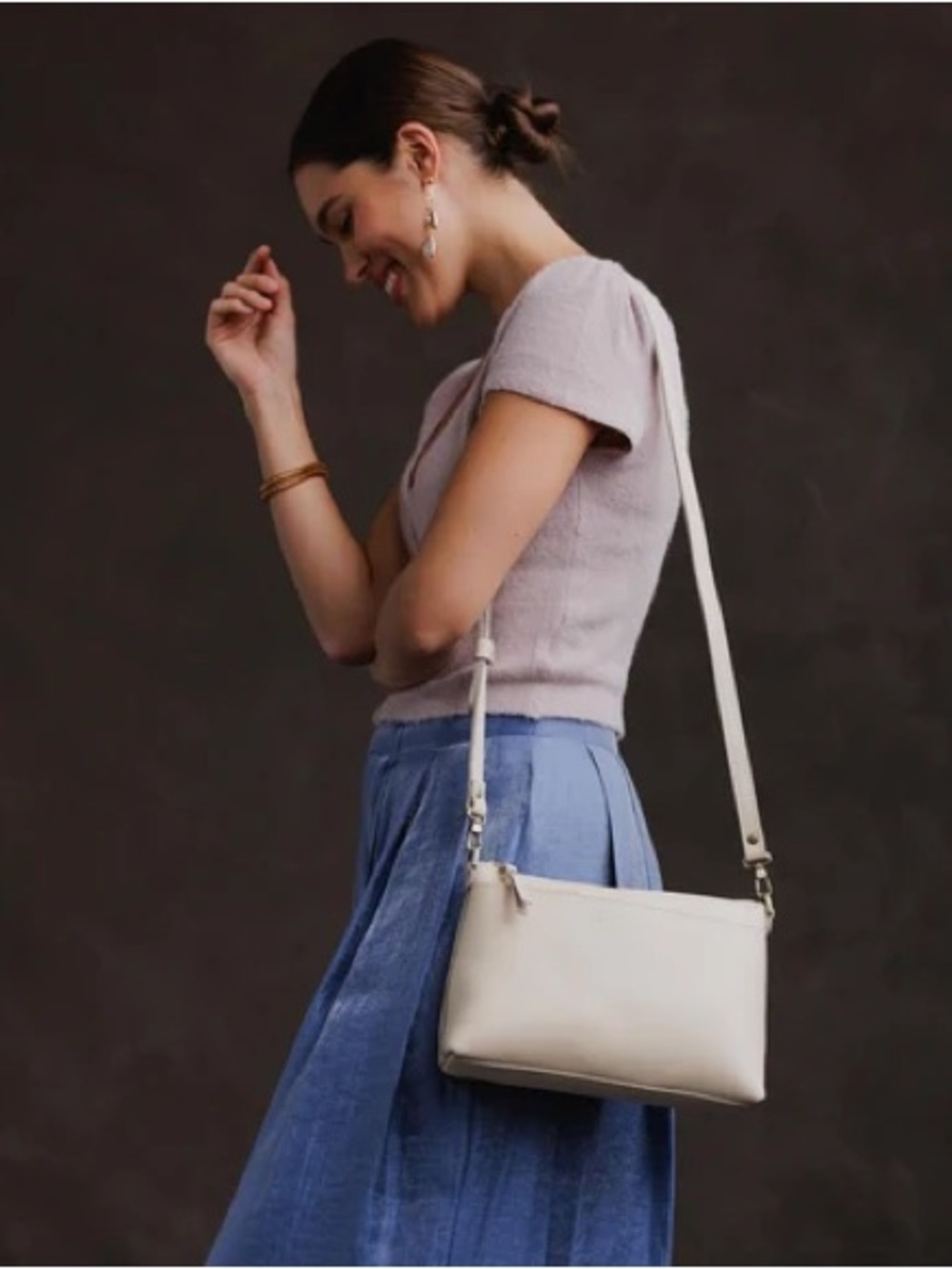 PORTLAND LEATHER Poppy Purse in Bone White Crossbody Strap